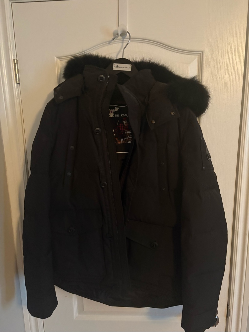 Black Moose Knuckle Round Island Jacket with Fur Trim